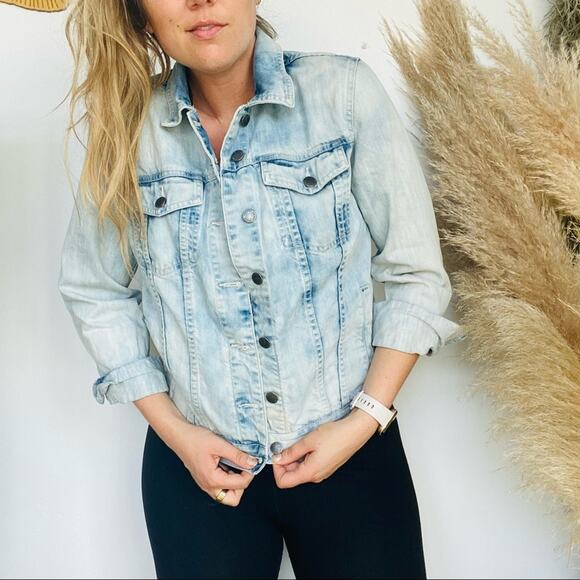 VELVET HEART Acid Wash Blue White Vintage Denim Jean Open Jacket S Boho - Picture 3 of 9